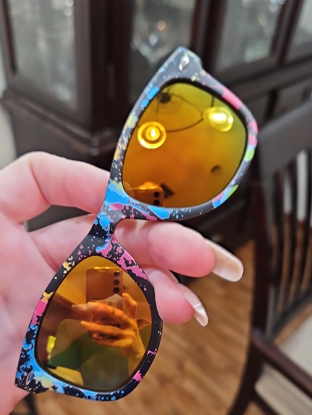 Color-Splash Mirrored Lens Sunglasses - Multicolor Frame, Amber Lenses